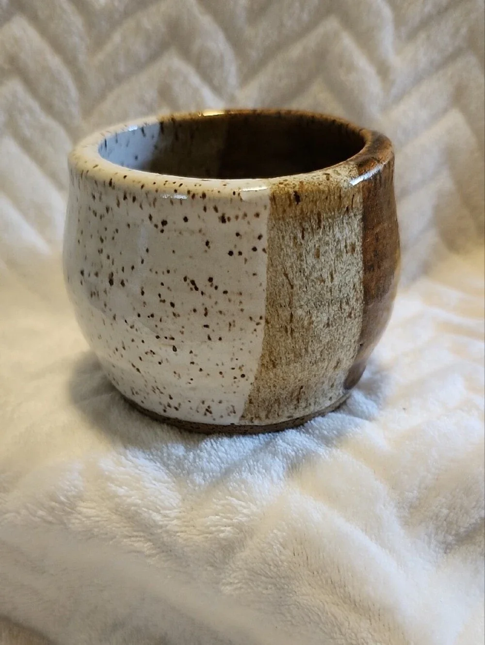 Handcrafted Two-Tone Ceramic Planter — Brown and Cream